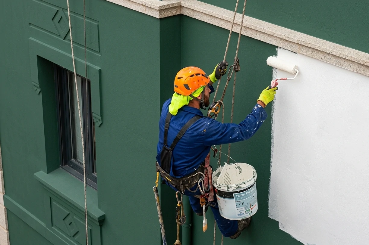 Pintura de fachada en altura - trabajos verticales Barcelona