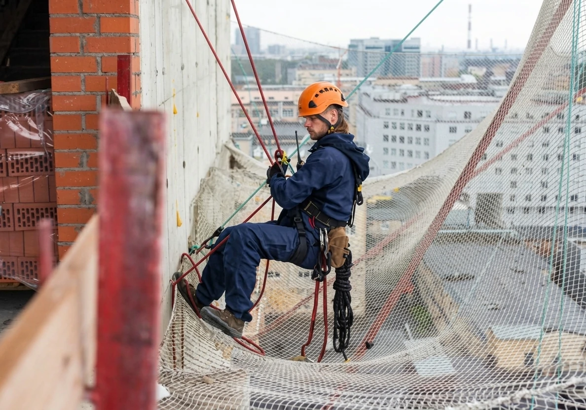 Técnico especialista en trabajos verticales con equipo de seguridad IRATA